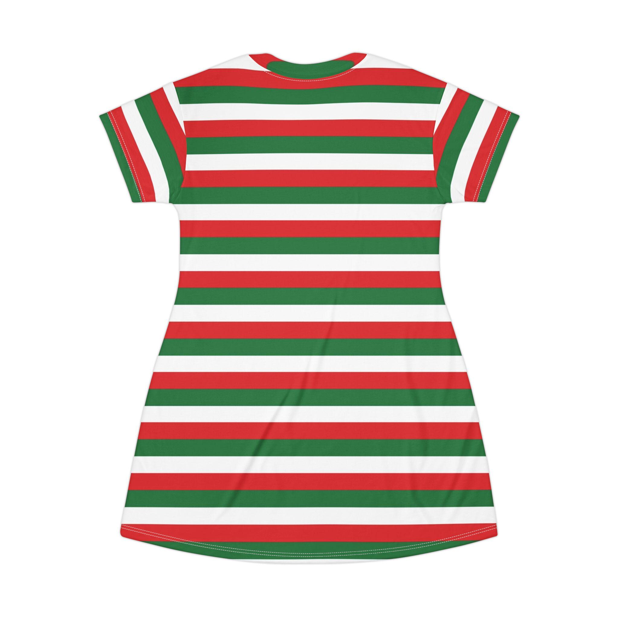 red and green striped dress Red Green White Stripe T-Shirt Dress