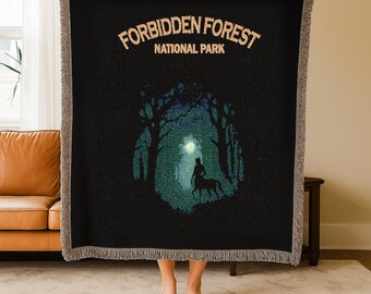 Enchanted Forest Cotton Woven Blanket: Boho Home Decor Throw