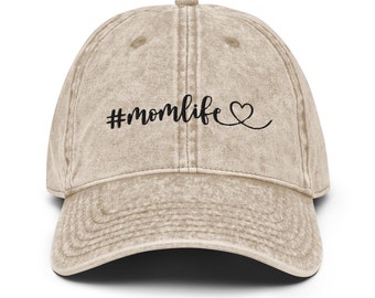 Embroidered Momlife heart Vintage Cotton Twill Cap with black writing | #momlife hat