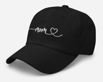 Embroidered Mom heart baseball cap with white writing