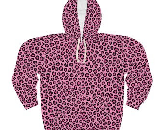 トップス 9090 girl Charcoal Pink Leopard Hoodie L Pink Leopard Pullover Hoodie - Etsy