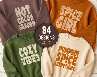 Fall PNG Bundle | Retro Distressed Autumn Shirt Designs | svg, png, jpg, pdf | Digital Download