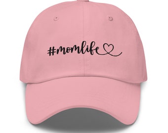 Embroidered Momlife heart baseball cap with black writing | #momlife hat