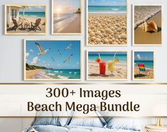 Oltre 300 foto di spiaggia, pacchetto di arte digitale costiera, stampe murali con tema oceano