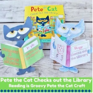 Pete the Cat sprawdza bibliotekę: Książkowa aktywność czytelnicza Powrót do szkoły, papierowe rzemiosło edukacyjne w domu