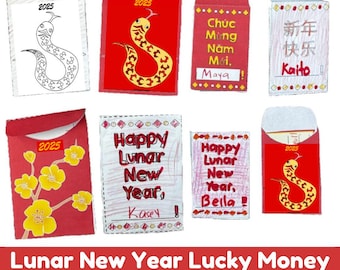 Ano Novo Lunar Lucky Money Envelopes Vermelhos Cupom Ano da Cobra 2025: Ano Novo Chinês, Tet, Ano Novo Vietnamita