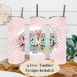 Retro Mama Sublimazione Tumbler Wrap, Distressed Mama 20oz Skinny Tumbler Wrap Template, Checkered Retro Straight PNG Digital Download
