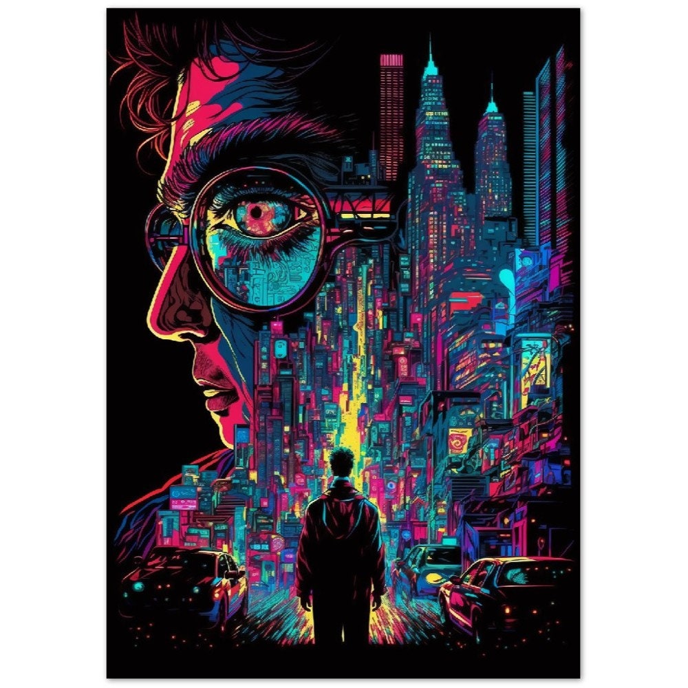 Cyberpunk Poster Futuristic Wall Art Featuring a Beautiful Cyber Man in ...