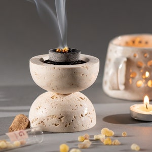 Minimalist incense burner | handmade decor travertine | Bakhoor burner for charcoal palo santo frankincense and etc insence Japandi Hygge