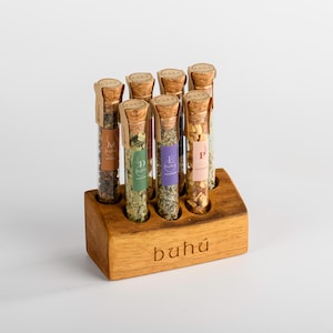 Test tube vials 7 Kinds of natural incense and wooden stand