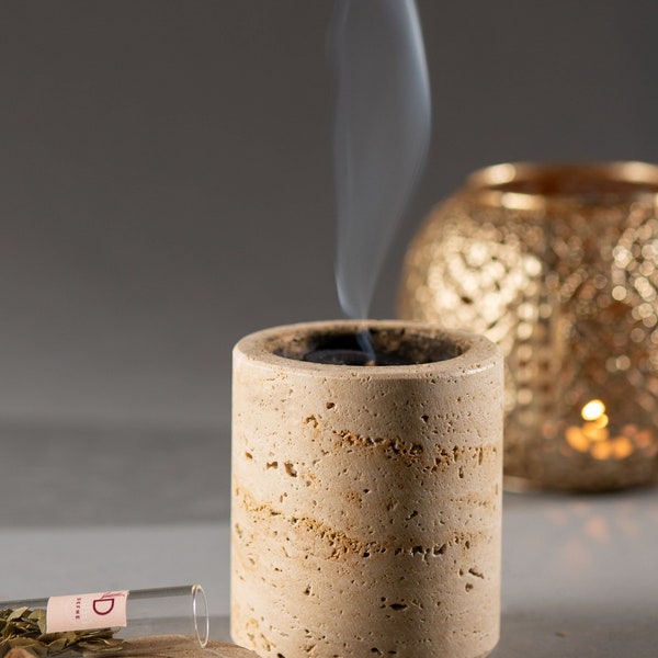 Brûleur d'encens fait main bakhoor pour décoration minimaliste charbon de bois porte-encens hygge travertin brûleur d'encens