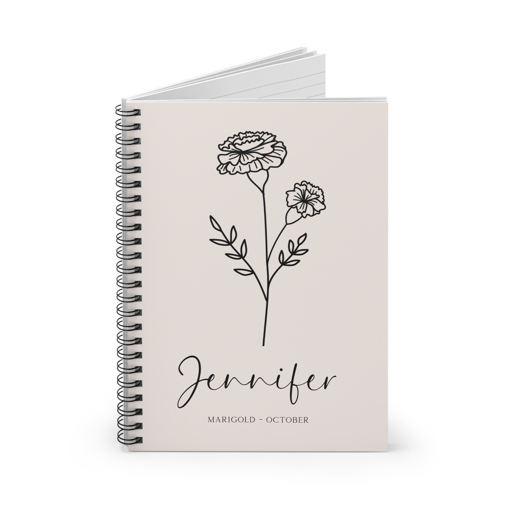 Birth Note Book Customizable Birth Month Flower Notebook With Name and Flower Type ...