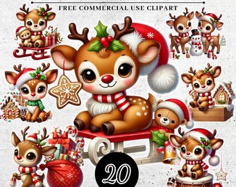Clipart di renne di Natale, grafica di renne festive, grafica di renne di Natale, stampe per le vacanze, clipart di Natale carine, diari spazzatura