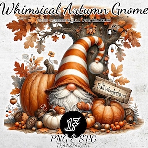 Aquarela Outono Gnme Clipart PNG SVG Outono Clipart Arte de parede Digital Download instantâneo Abóbora Jardim Gnomo Outono Outono Scences Folhas