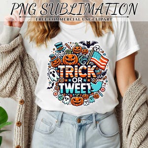 Tromper ou tweeter Halloween Clipart Logo, conception de chemise Halloween, design effrayant mignon pour chemises, graphismes Halloween Merch, téléchargement numérique