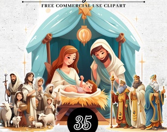 Watercolor Christmas Nativity Scene Clipart, Religious Holy Family Crafts and Decor, Transparent PNG, SVG Sublimation Design, scrapbooking