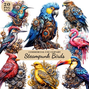 Aquarelle Steampunk oiseaux Clipart Bundle, Steampunk animaux éphémères, téléchargeable Clipart Steampunk, Junk Journal Steampunk