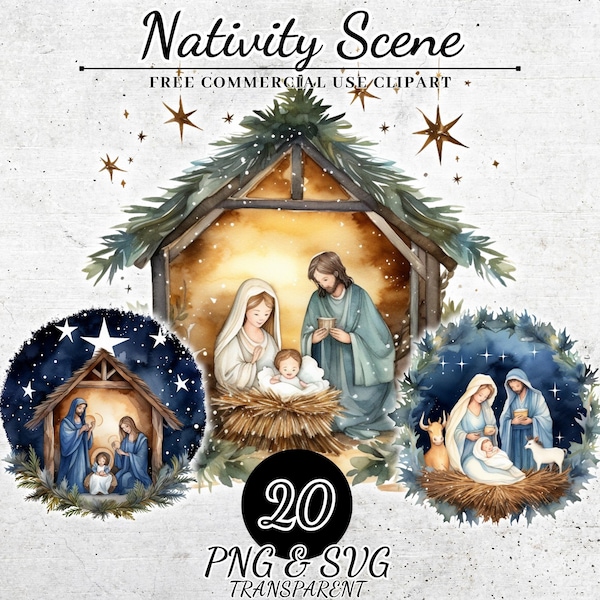 Watercolor Christmas Nativity Scene Clipart, Religious Holy Family Crafts and Decor, Transparent PNG, SVG Sublimation Design, scrapbooking