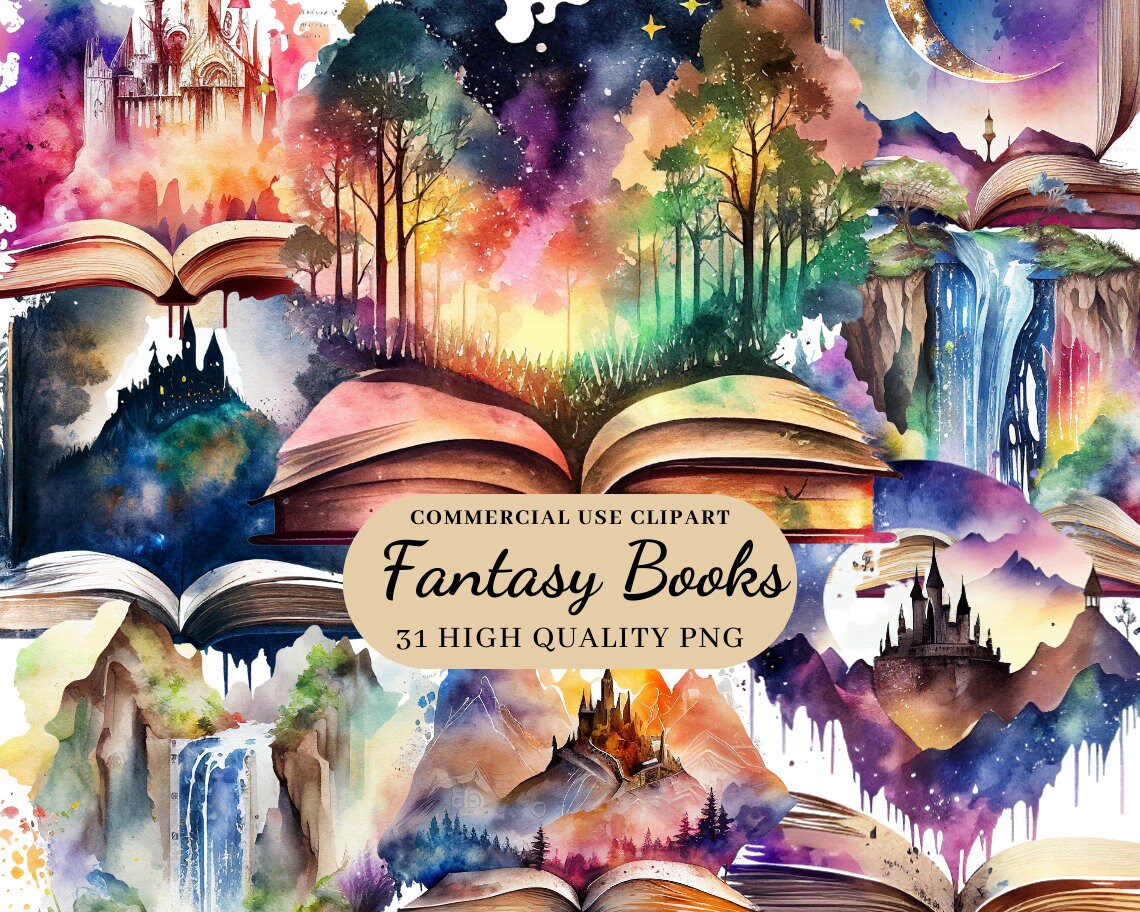 31 PNG Watercolor Fantasy Books Clipart, Book Bundle PNG. Magic Books ...