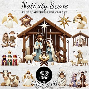 Akwarela Boże Narodzenie Szopka Clipart, Religijne Święta Rodzina Rzemiosło i Dekoracja, Przezroczysty PNG, SVG Sublimacja Projekt, Scrapbooking