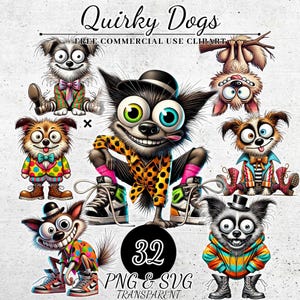 Quirky Dog Clipart Bundle, Funny Dog Illustrations, Cartoon Dog PNG, Digital Download for Crafts & DIY Projects, Cute Dog Art