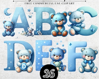 Blue Font Alphabet Letter Clipart SVG Digital Download PNG Sublimation Letter Decoration Teddy Bear PNG Downloadable Custom Alphabet Letter