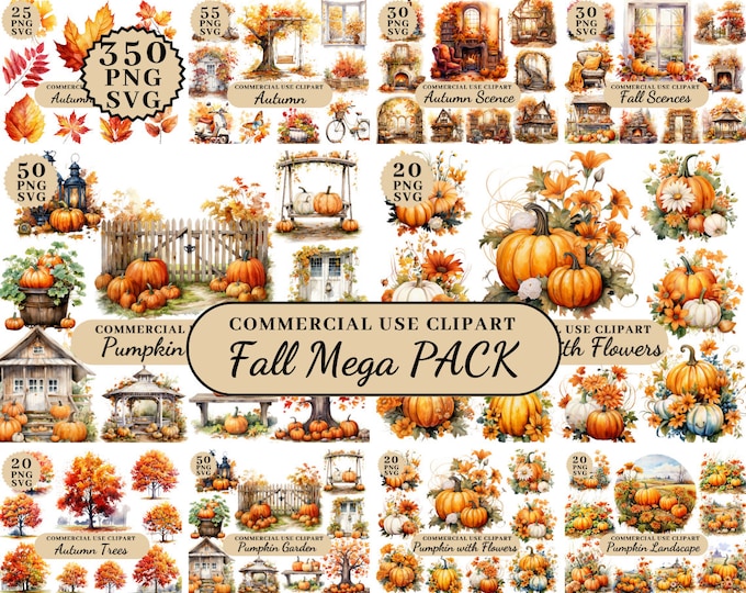 Watercolor Fall Bundle Clipart PNG Fall Clipart Wall Art Digital ...