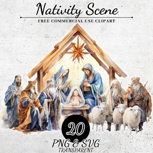 Aquarel kerststal clipart, religieuze heilige familie ambachten en decor, transparante PNG, SVG sublimatie ontwerp, scrapbooking