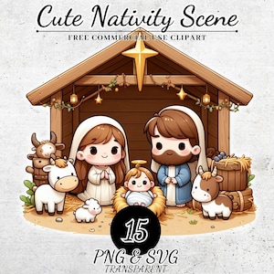 Clipart della scena della Natività di Natale ad acquerello, artigianato e decorazioni religiose della Sacra Famiglia, PNG trasparenti, scrapbooking, design a sublimazione SVG