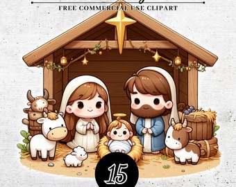 Watercolor Christmas Nativity Scene Clipart, Religious Holy Family Crafts and Decor, Transparent PNG, Scrapbooking, SVG Sublimation Design