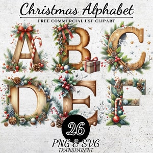 Alfabeto de madera navideño, letras de sublimación navideñas retro, fuente de letras del alfabeto navideño SVG PNG, conjunto de alfabeto en mayúsculas