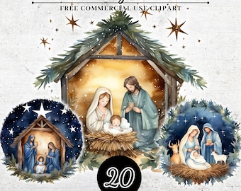 Watercolor Christmas Nativity Scene Clipart, Religious Holy Family Crafts and Decor, Transparent PNG, SVG Sublimation Design, scrapbooking