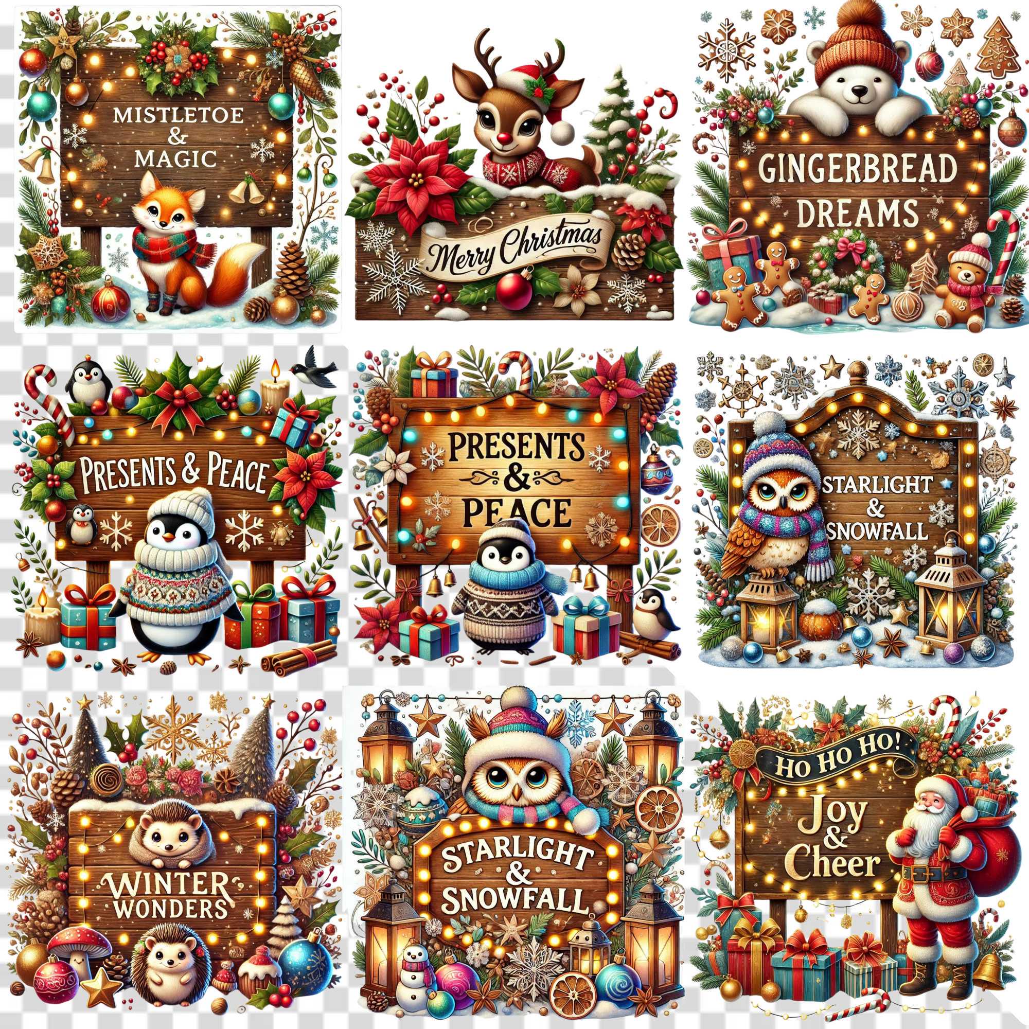 Christmas Signpost Collection Clipart, Festive Holiday Sign Graphics ...