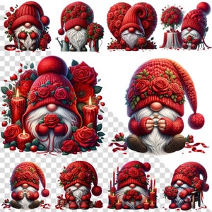 Downloadable Red Roses Gnome Clipart, Gnomes Watercolor Clipart ...