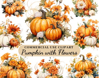 Kürbis Blumenstrauß Blumen Aquarell Clipart Bundle, Herbst Herbst Bauernhaus, Herbst Szenen Clipart, gemütliche Herbst Clipart-Set, transparent PNG SVG