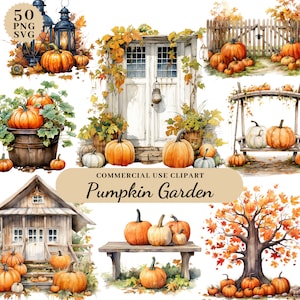 Bundle de cliparts aquarelle citrouille jardin, cliparts parfums d'automne, ferme automne automne, ensemble de cliparts automne confortable, Halloween, SVG PNG Transparent