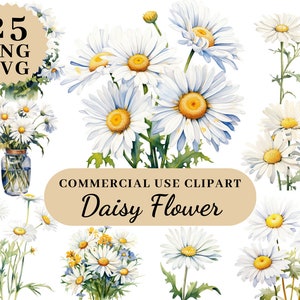 Gänseblümchen Blumen Clipart Bundle, Gänseblümchen Kranz Clipart, Gänseblümchen Blumenstrauß Clipart, Birthflower Clipart SVG, Kunstvolle Kunst Clipart, Transparent PNG