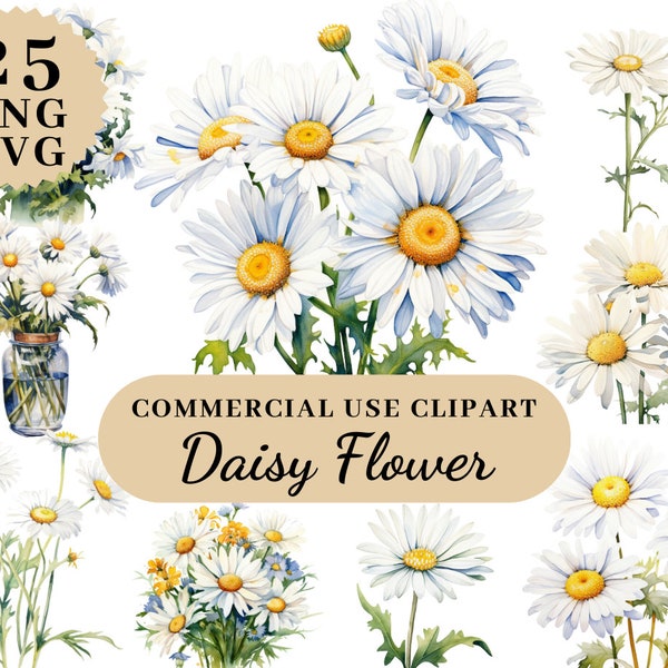 Daisy Flower Clipart Bundle, Daisy Wreath Clipart, Daisy Bouquet Clipart, Birthflower Clipart SVG, Artful Art Clipart, Transparent PNG