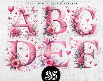 Valentijn alfabet clipart, romantische letters, Valentijnsdag sublimatie lettertype, hartthema alfabet SVG png, liefdesbrieven voor ambachtsdecor