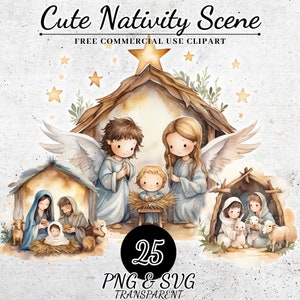 Escena de la Natividad de Navidad en acuarela, manualidades y decoración religiosas de la Sagrada Familia, PNG transparente, diseño de sublimación SVG, scrapbooking