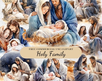 Watercolor Christmas Holy Family Clipart, Religious Native Scene Crafts and Decor, Transparent PNG, SVG Sublimation Design, Scrapbooking