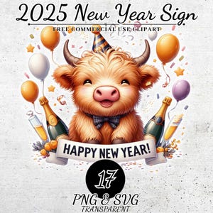 Feliz año nuevo 2025 Clipart, Decoraciones de año nuevo PNG SVG, Decoración de fiesta de año nuevo, Descarga digital de Nochevieja, Diario basura, Manualidades de papel