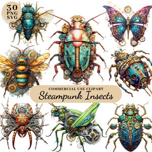 Pacote de clipart de insetos Steampunk em aquarela, coisas efêmeras de animais Steampunk, clipart para download Steampunk, Steampunk Fly Bee Mosquito Spider
