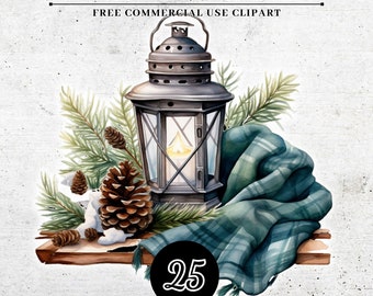 Watercolor Winter Scene Clipart PNG, Christmas Decorations Clipart, Christmas Winter Clipart, Winter Cute Clipart SVG, Paper Craft