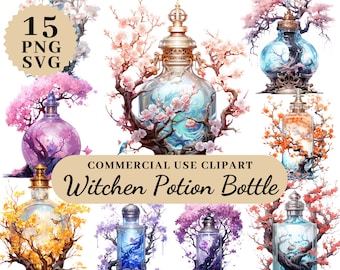 Heks Potion fles clipart PNG SVG, hekserij Potion bundel magische heks clipart, magische illustraties, mystieke clipart, hekserij clipart