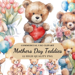 Mothers Day Teddy Bear, Mother Day Teddy, Mothersday Teddy, Commercial Use, Teddy Bears, Teddybear Gift, Mothers Day Clipart Bundle, PNG
