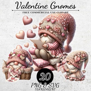 Watercolor Valentine Gnome Clipart, Gnome Bundle Clipart, Festive Gnome Clipart, Digital Clipart Gnome PNG SVG, Nursery Clipart Junk Journal