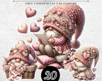 Watercolor Valentine Gnome Clipart, Gnome Bundle Clipart, Festive Gnome Clipart, Digital Clipart Gnome PNG SVG, Nursery Clipart Junk Journal