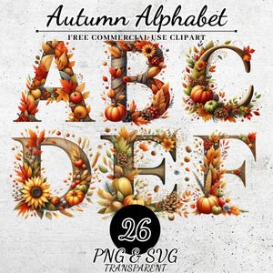 Imágenes prediseñadas de letras de otoño, impresiones del alfabeto de otoño, letras de sublimación acogedoras, fuente SVG PNG de otoño, alfabeto estacional para manualidades y decoración de bricolaje