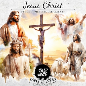 Aquarelle Jésus-Christ Clipart, aquarelle imprimable Christ, Jésus-Christ PNG SVG, clipart religieux, foi religieuse Jésus-Christ
